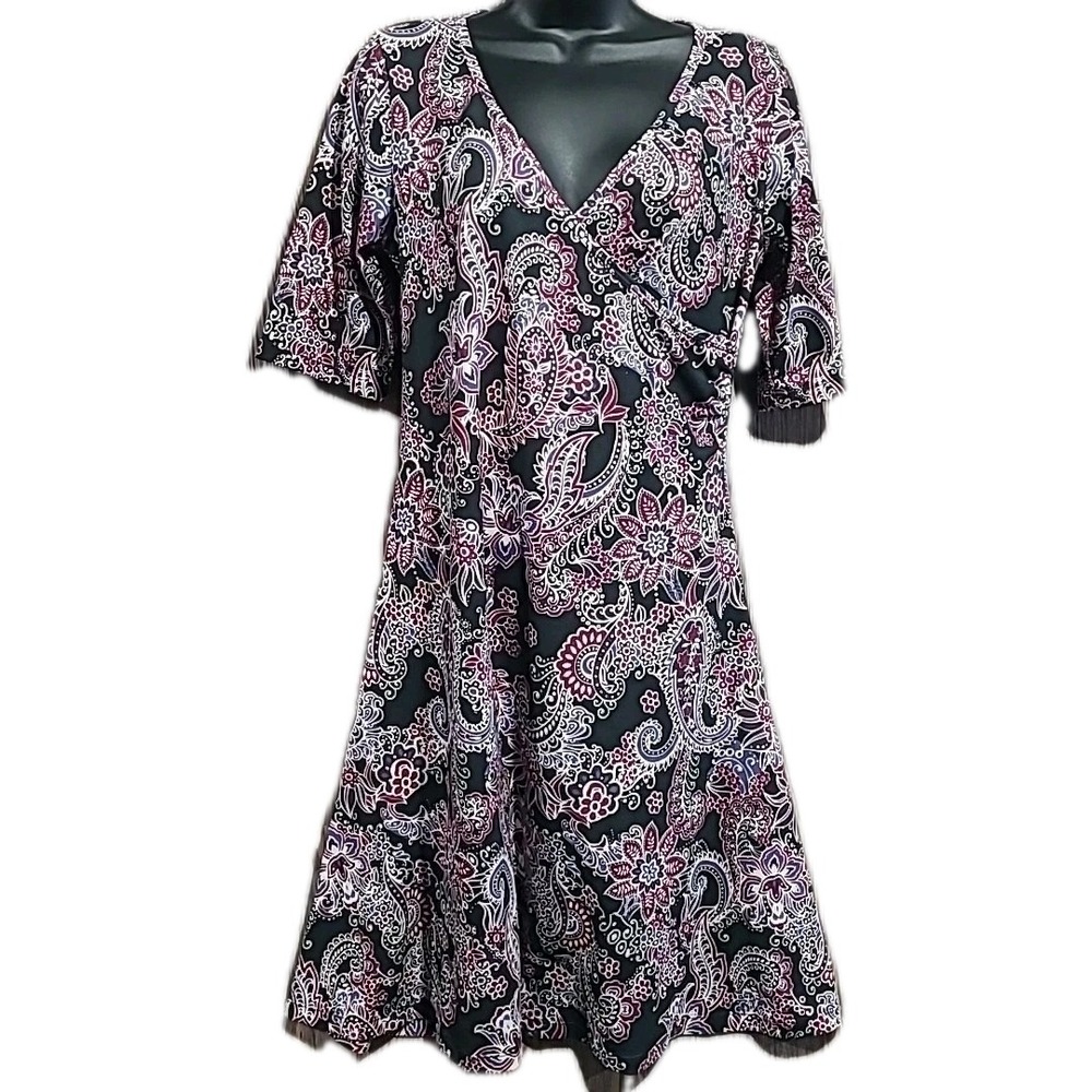 prAna Nadia Veeda Casual Dress Size M Plum Boho Paisley Wrap Style Cafe Sleeves